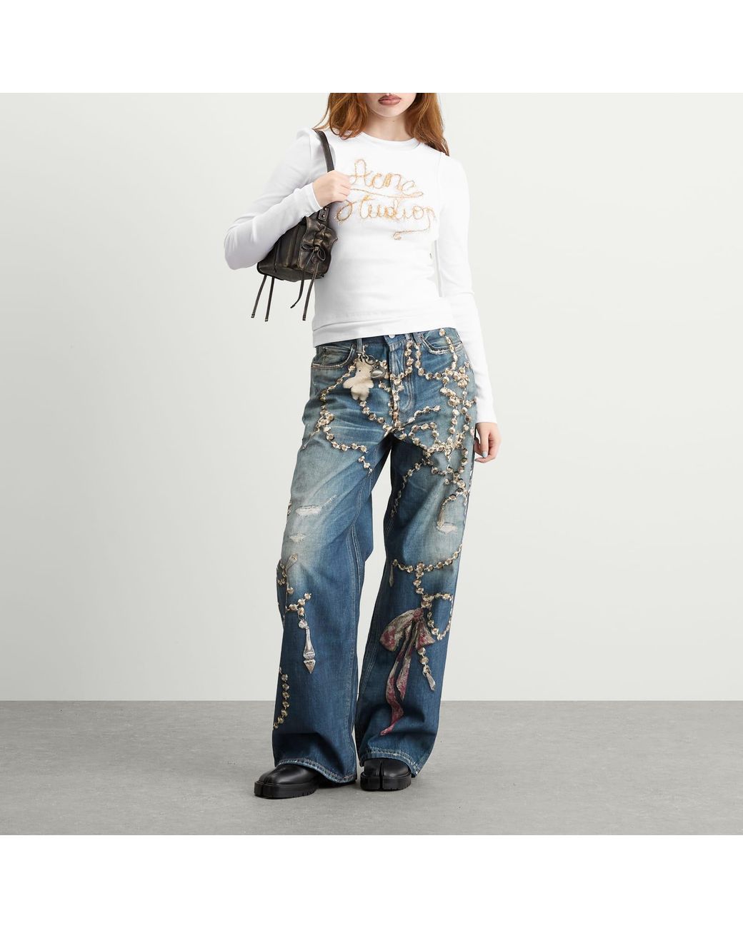 Acne White Elga Tinsel Long Sleeve Top