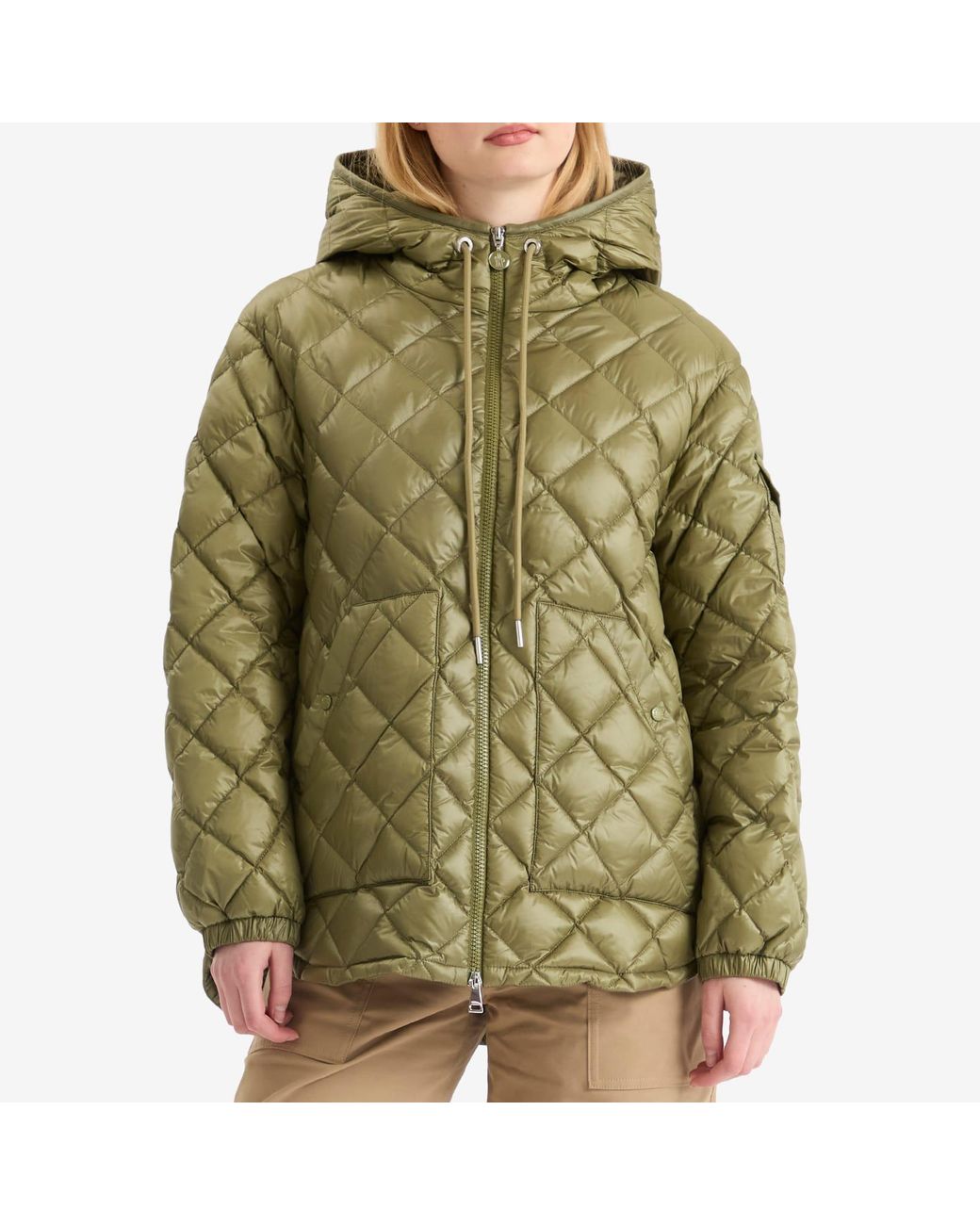 Moncler Green Shiny Quilted Hood Overshirt