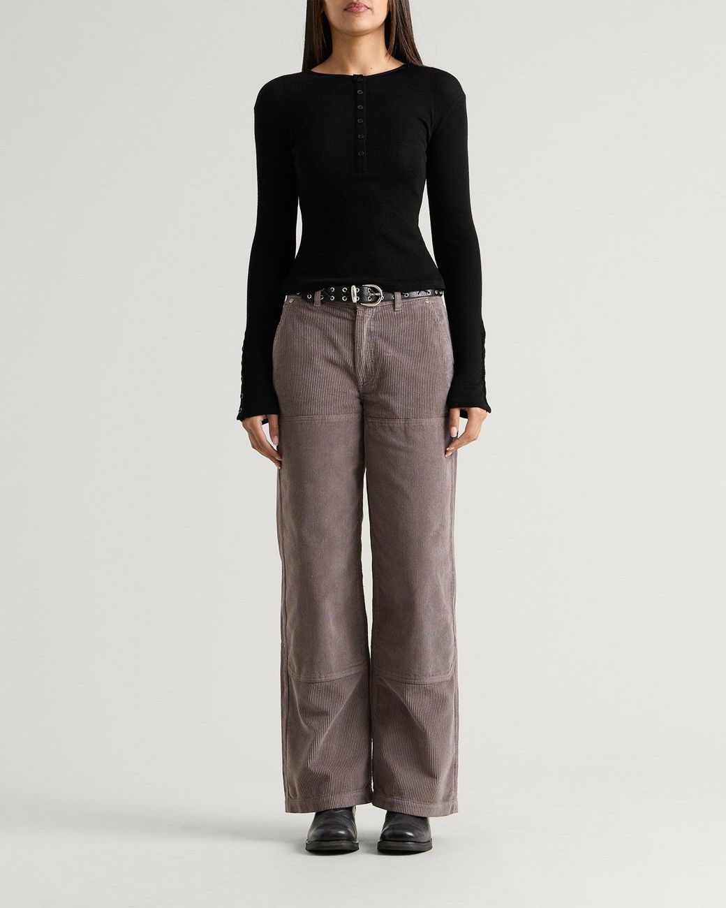 mfpen Black Long Sleeve Henley Top