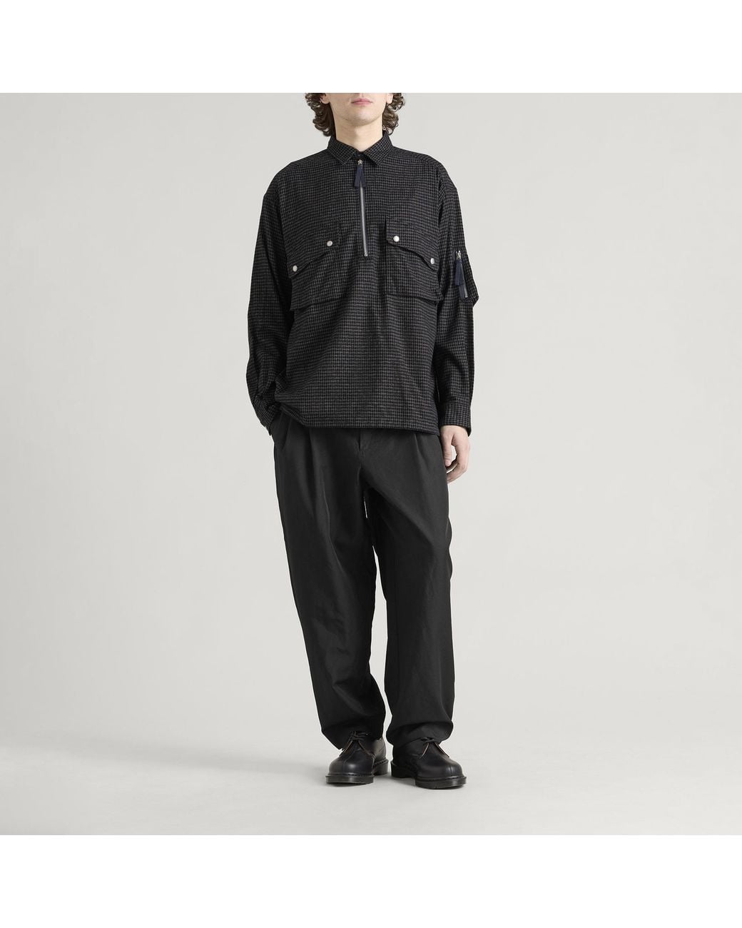 Comme des Garçons Black Half Zip Micro Gingham Shirt for men
