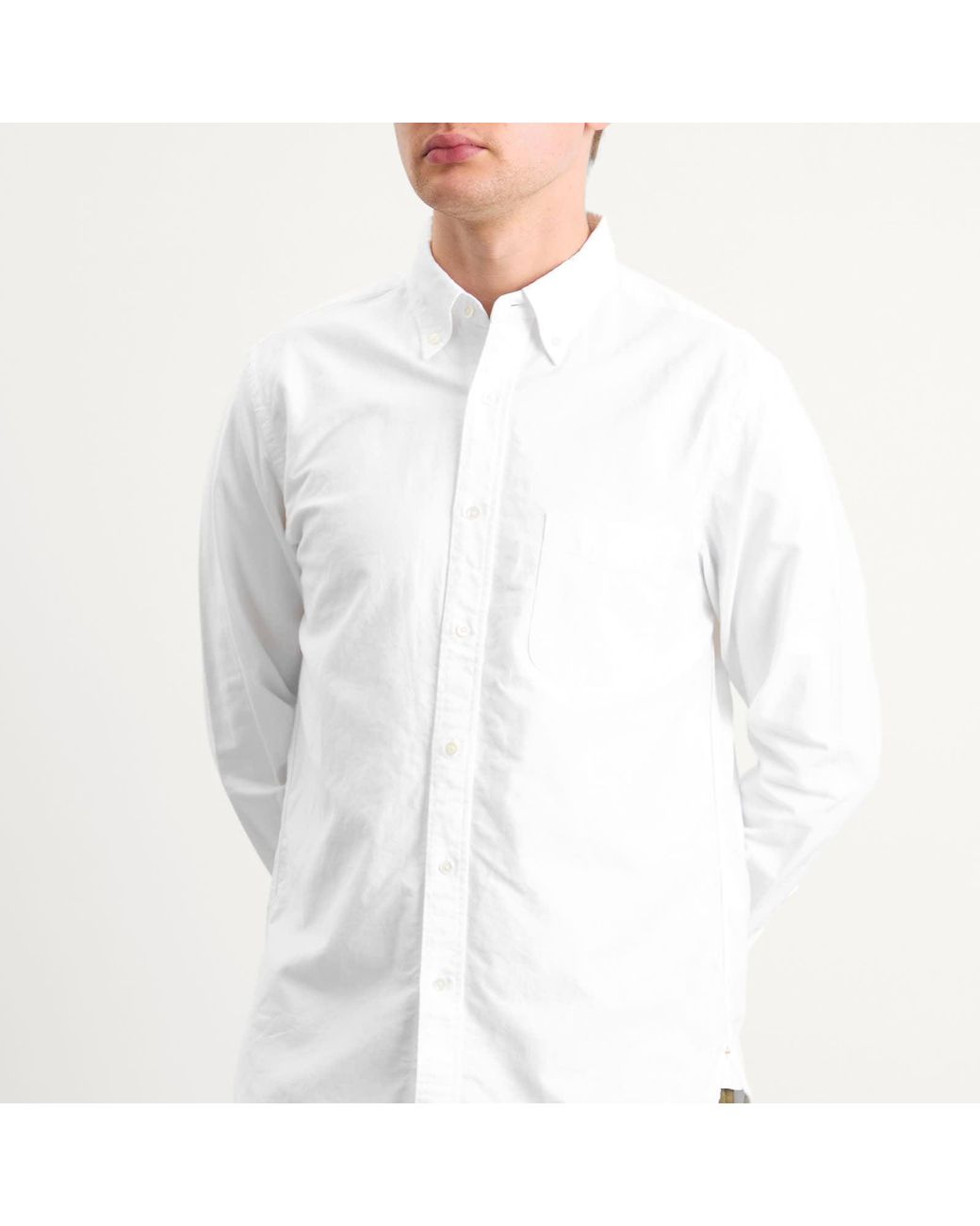 Beams Plus White Button Down Oxford Shirt for men