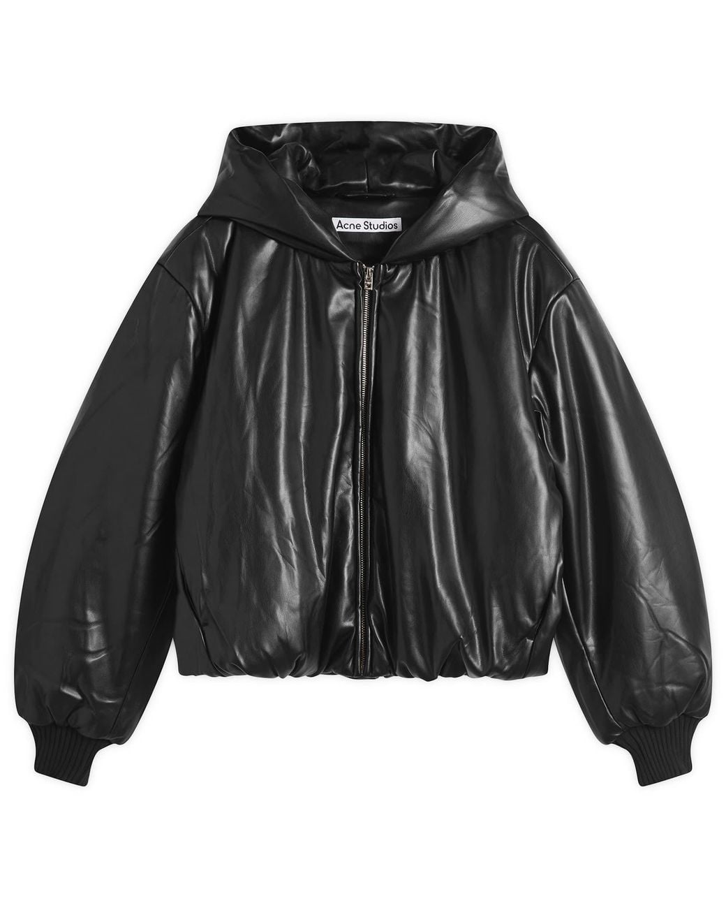 Acne Black Offy Grainy Faux Leather Hooded Coat