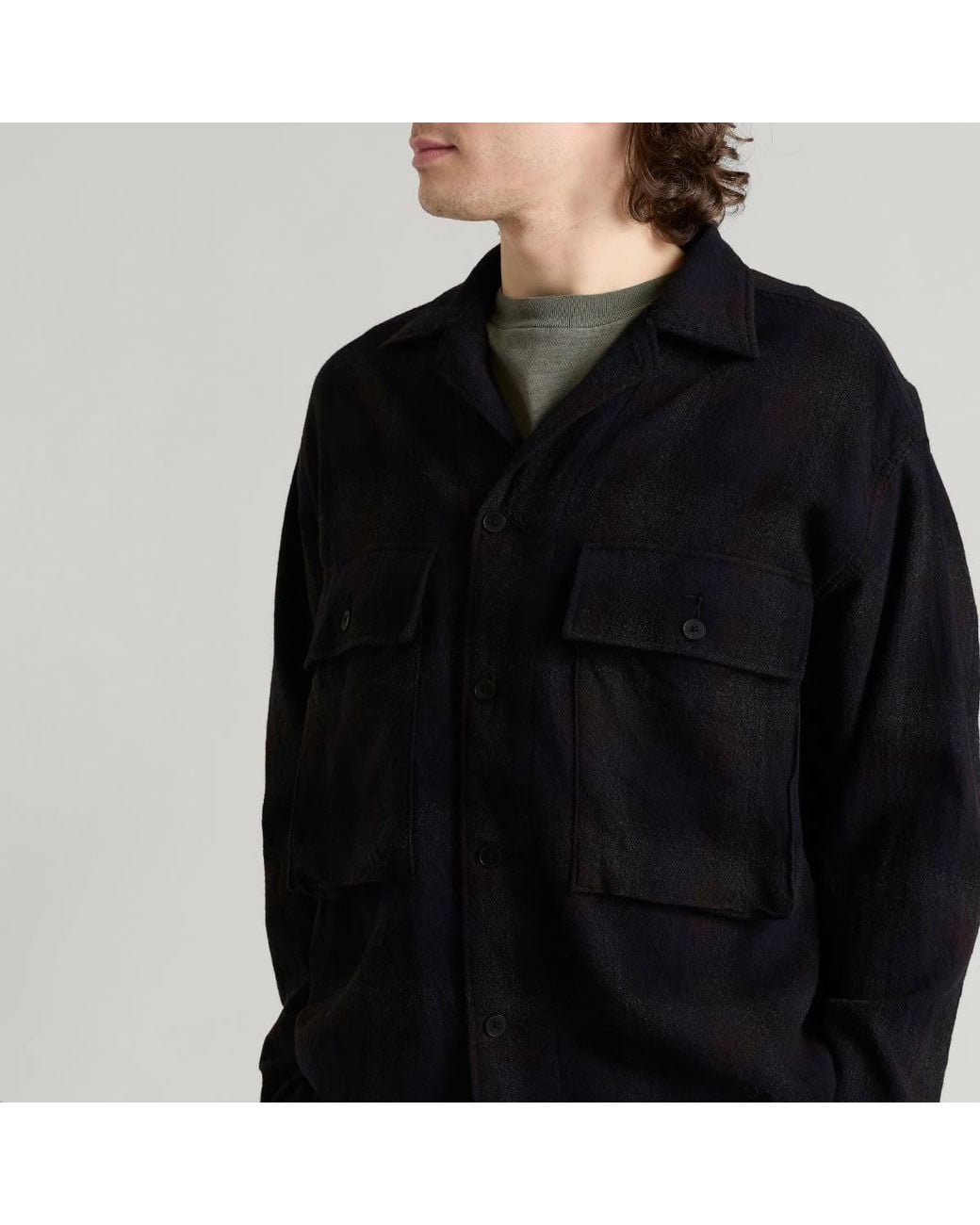 Kaptain Sunshine Black Alpaca Wool Field Shirt Jacket for men