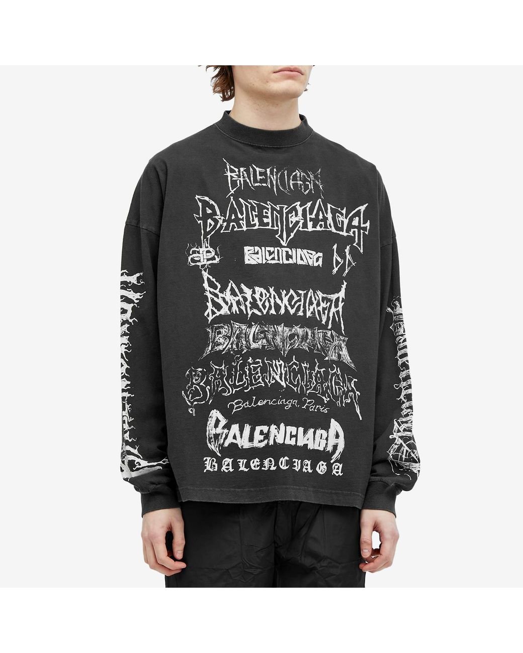 Balenciaga Metal Logo Long Sleeve T-Shirt in Grey for Men