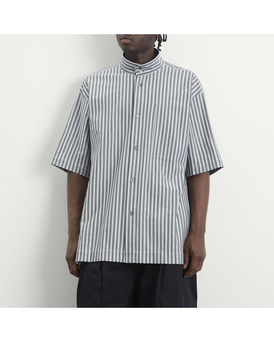 Homme Plissé Issey Miyake Gray Stripe Short Sleeve Shirt for men