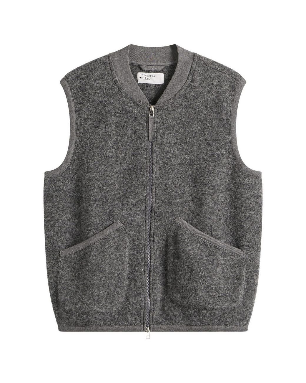 Universal Works Gray Wool Fleece Zip Waistcoat for men