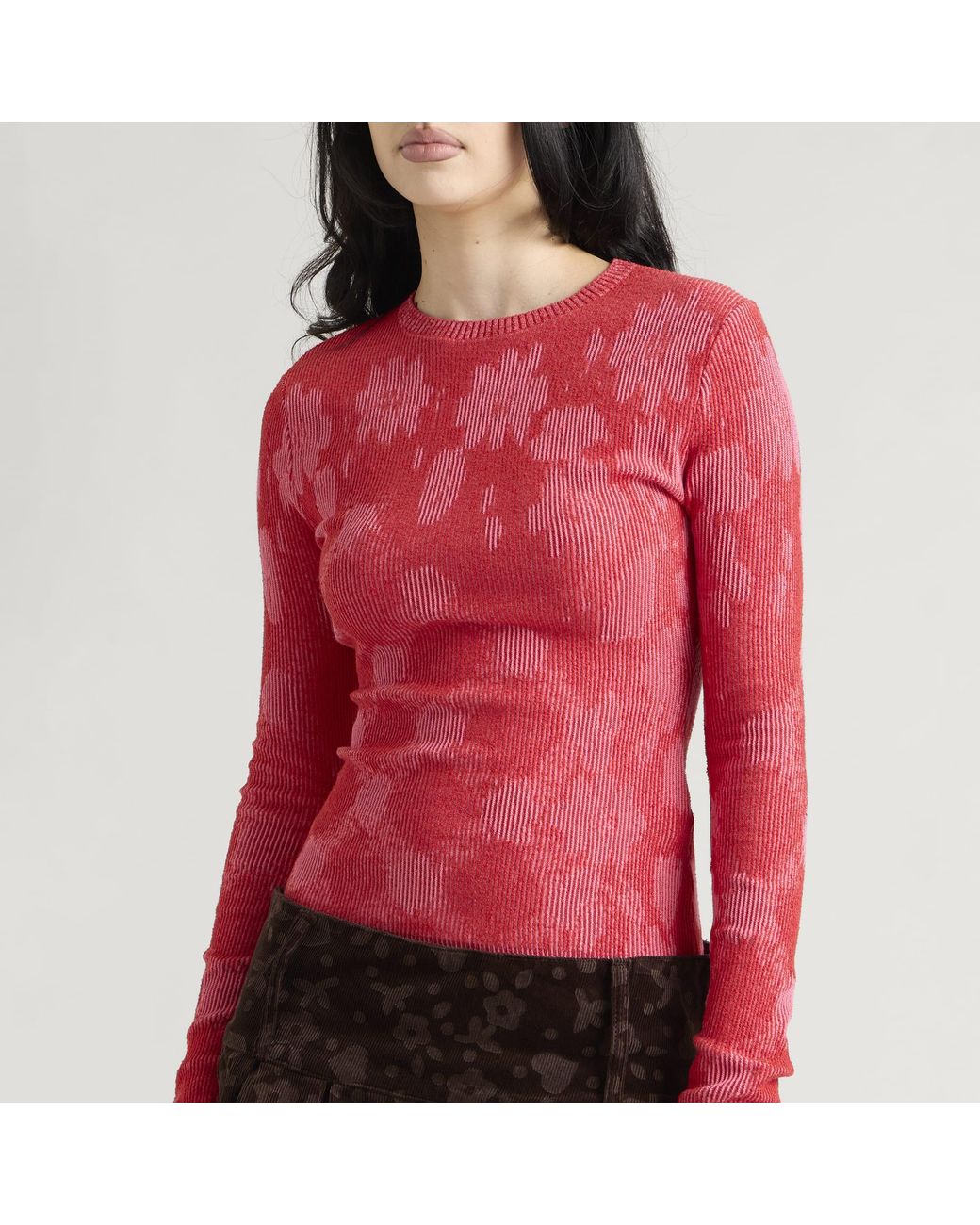 PAOLINA RUSSO Red Illusions Knit Long Sleeve Fitted Top