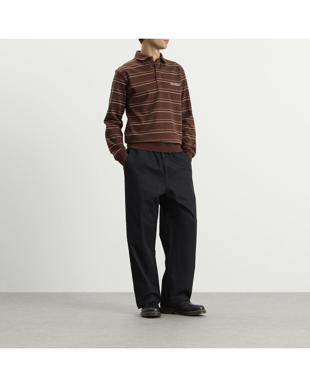 No Problemo Brown Striped Ls Rugby Shirt