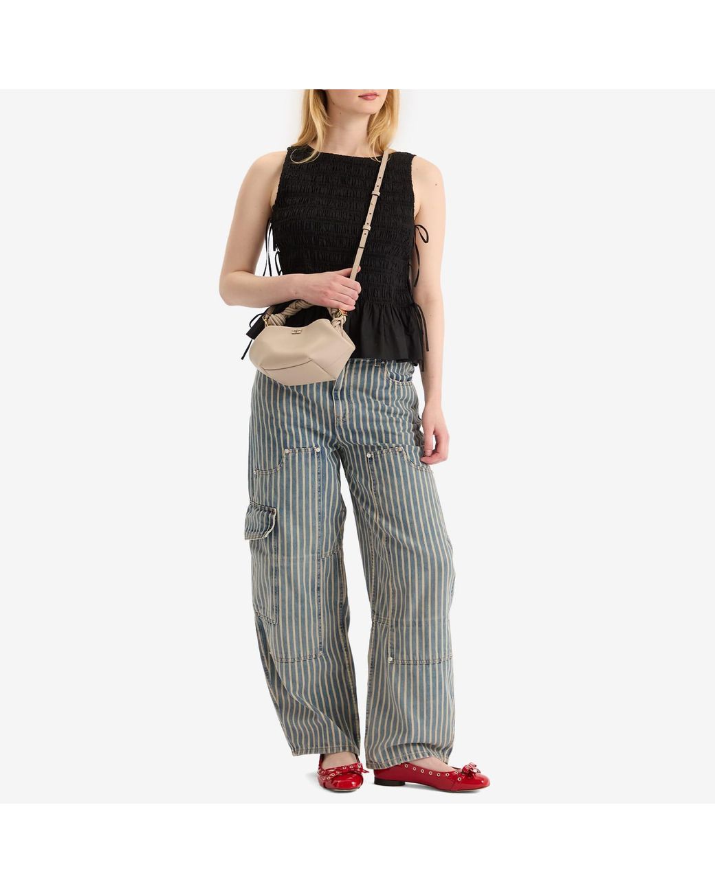 Ganni Cotton Poplin Smock Tie String Top in Black | Lyst
