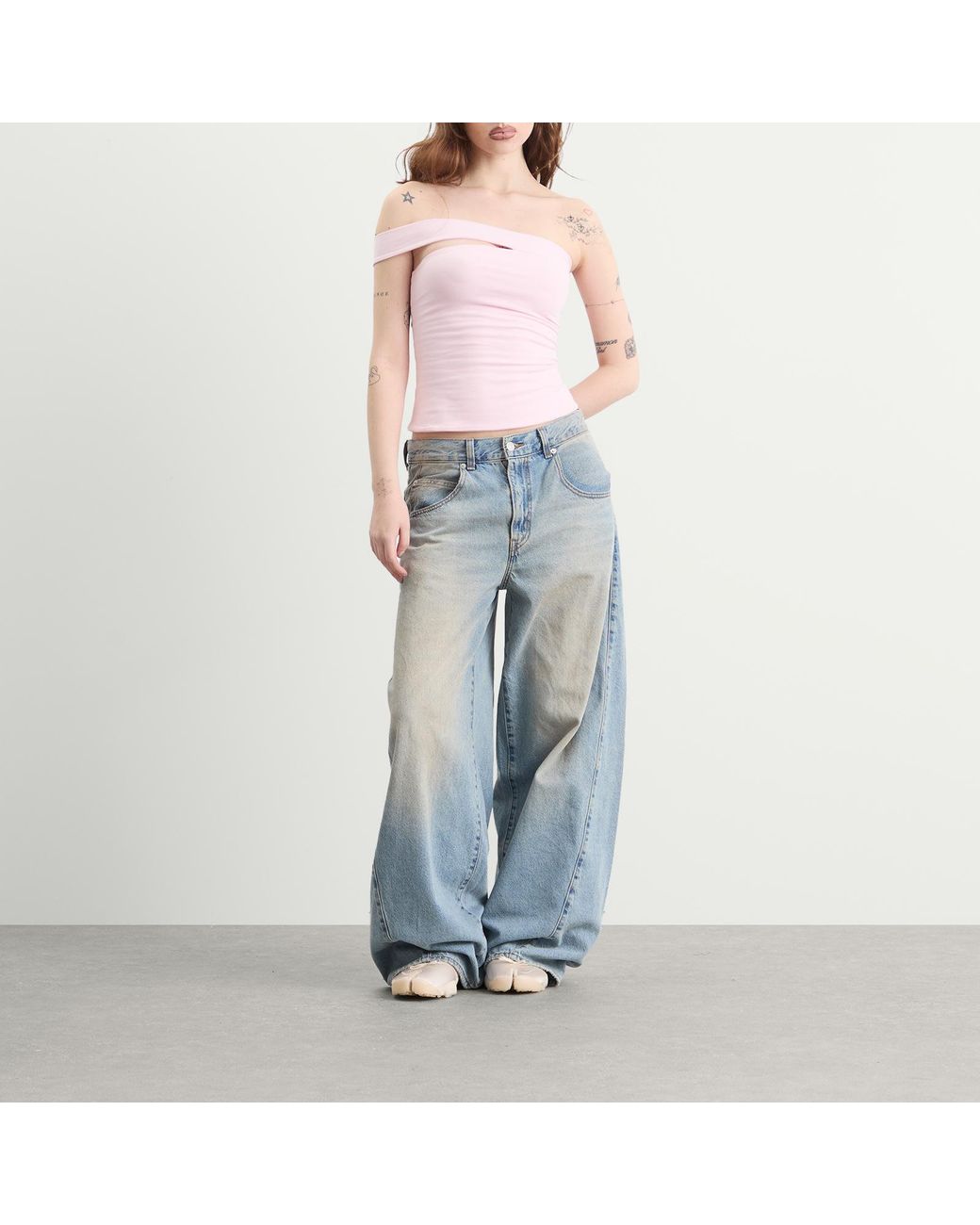 Skims Pink Cotton Jersey One Shoulder Top