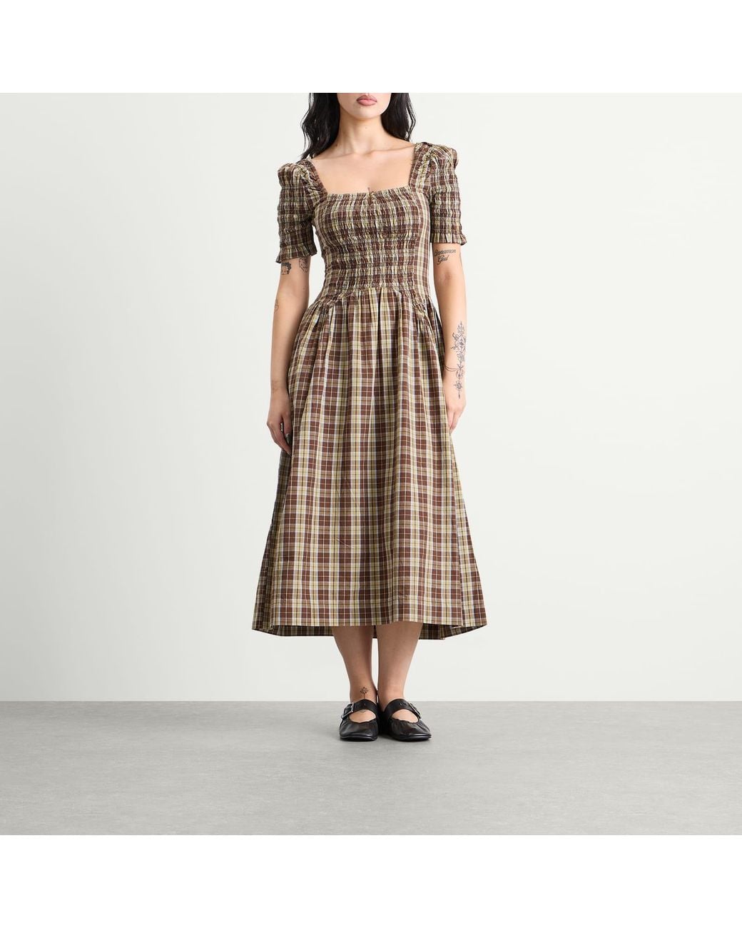 Damson Madder Natural Emmy Shirred Midi Dress