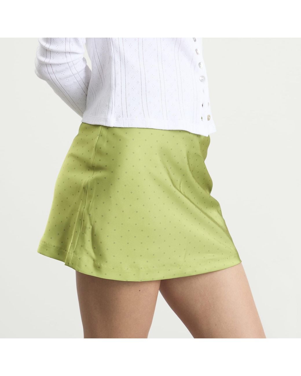 Kijun Green Polka Dot Satin Mini Skirt