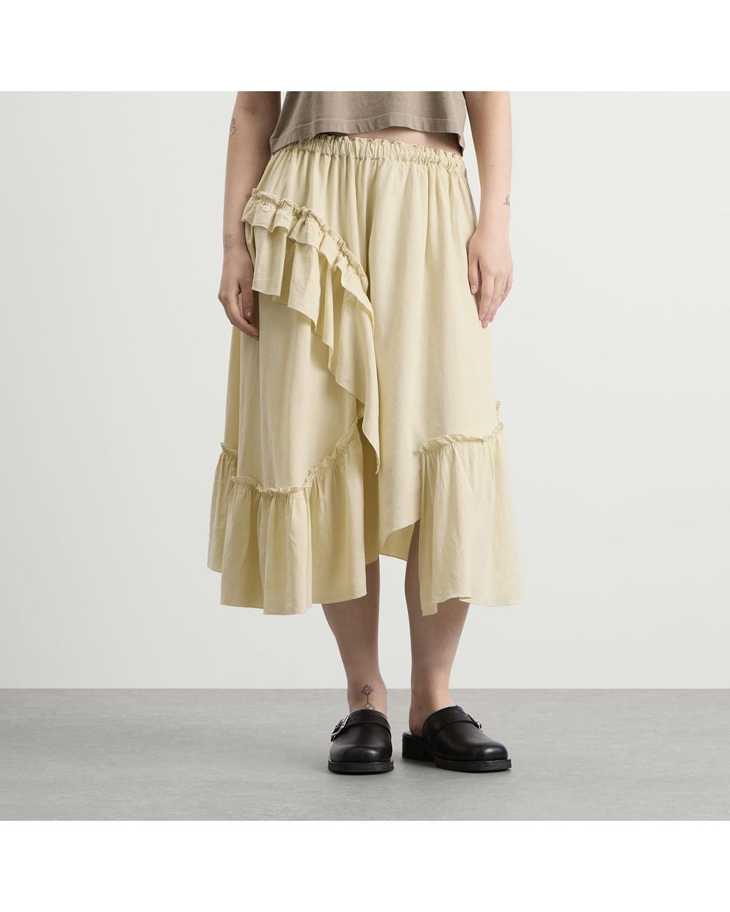 YMC Natural Draped Midi Skirt
