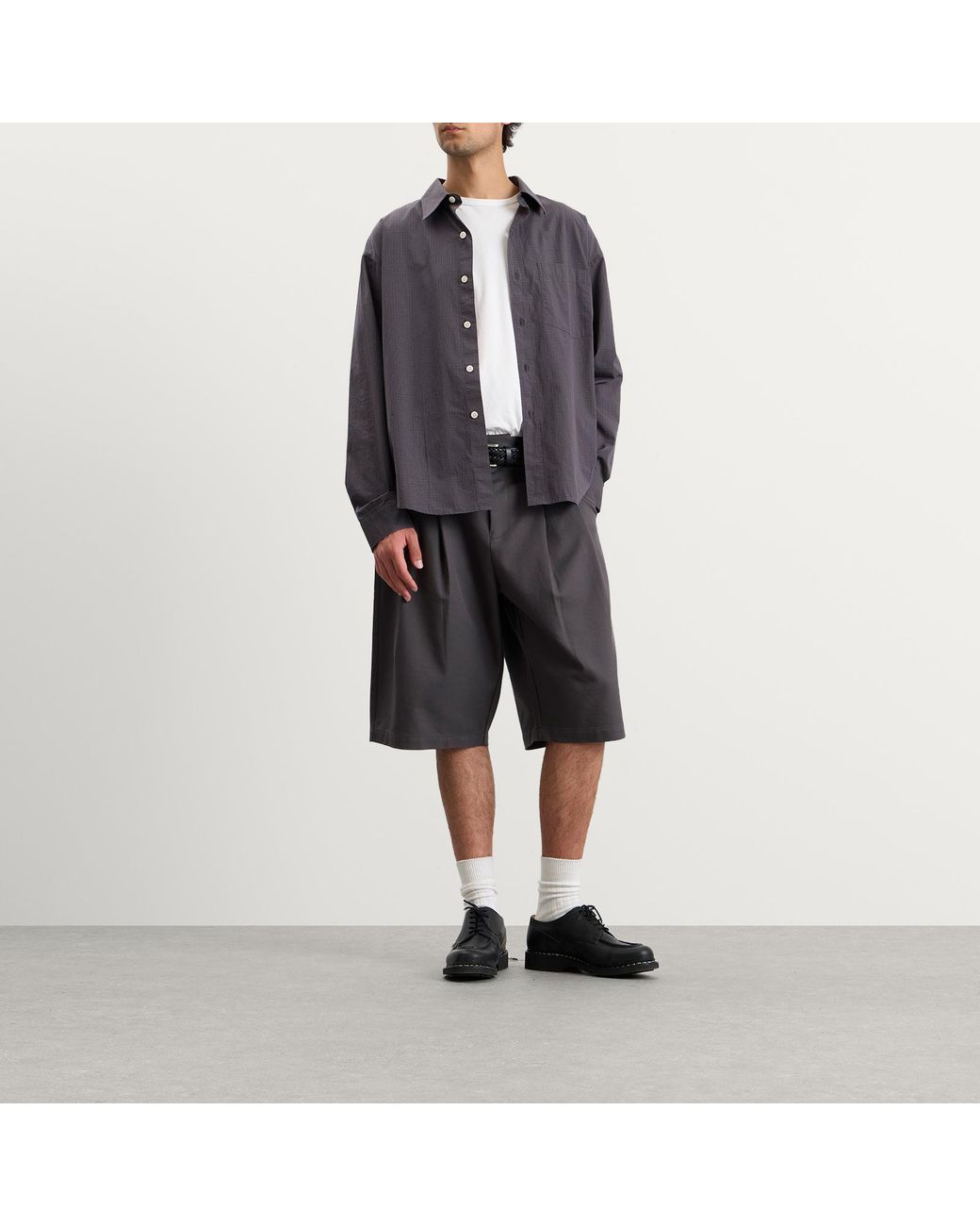Porter James Gray Double Pleated Shorts for men