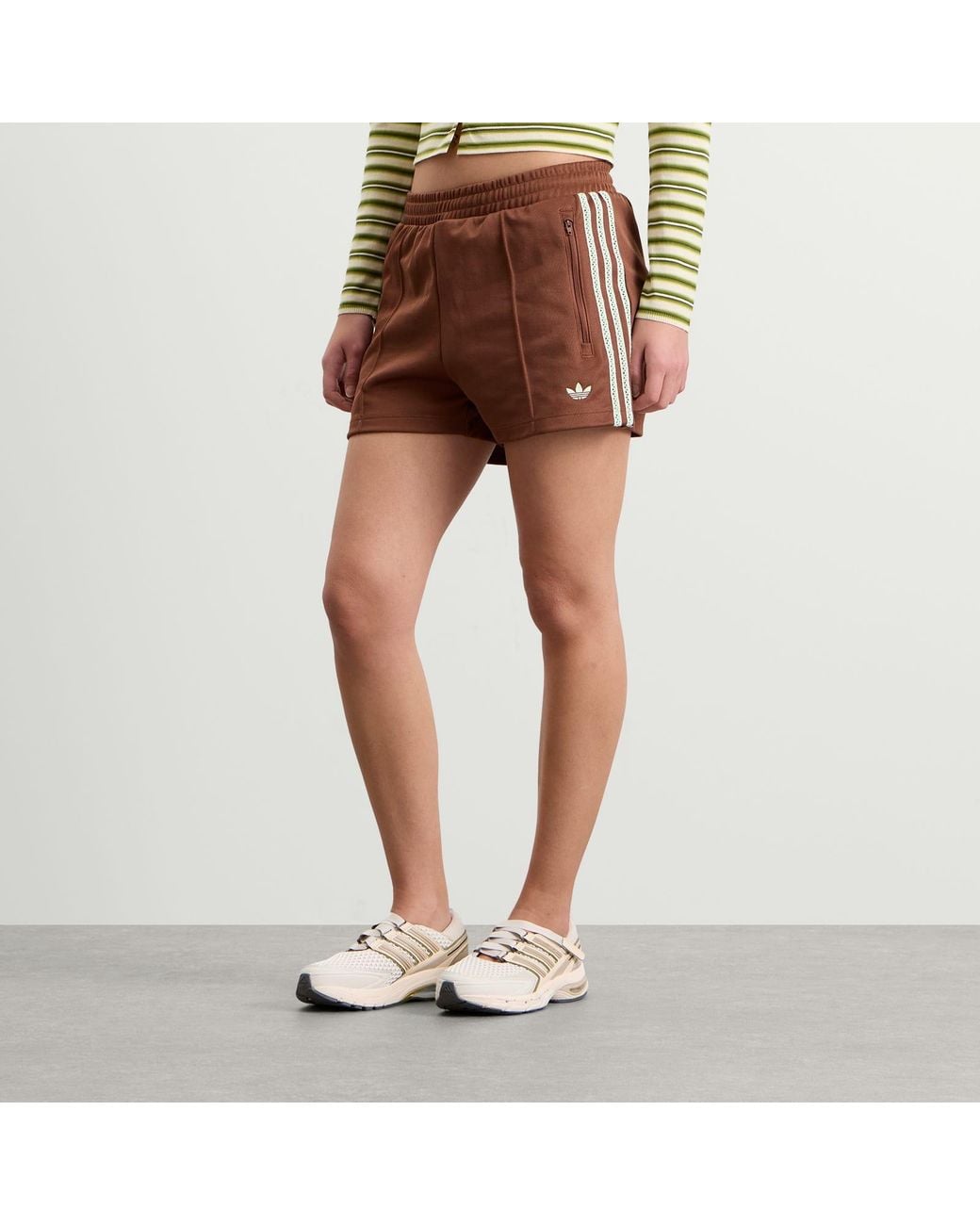 Adidas Brown Firebird Crochet Stripe Shorts