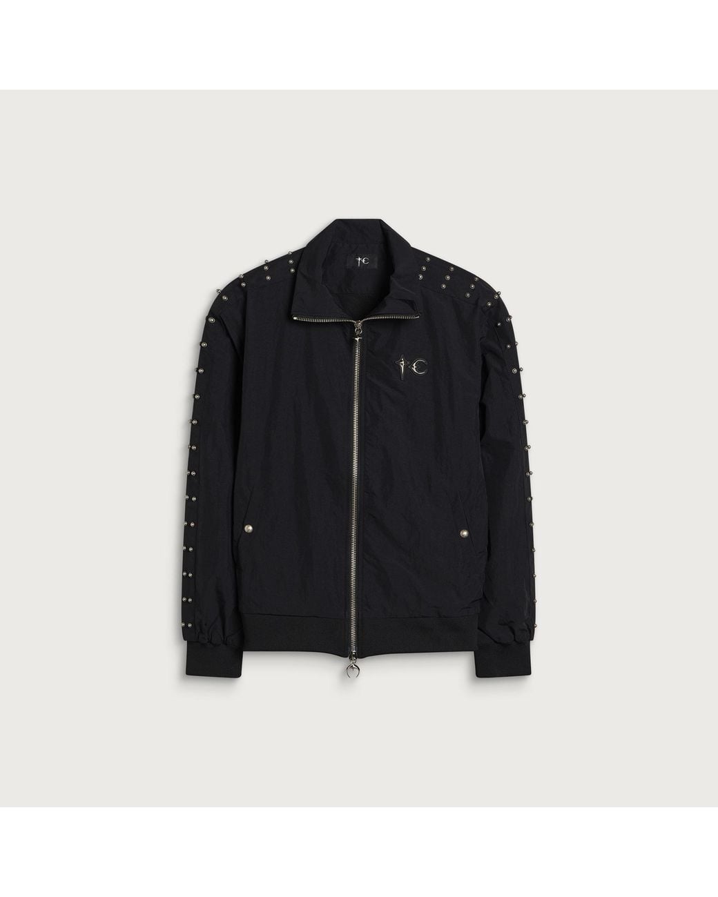 THUG CLUB Black Triple Line Stud Track Jacket for men