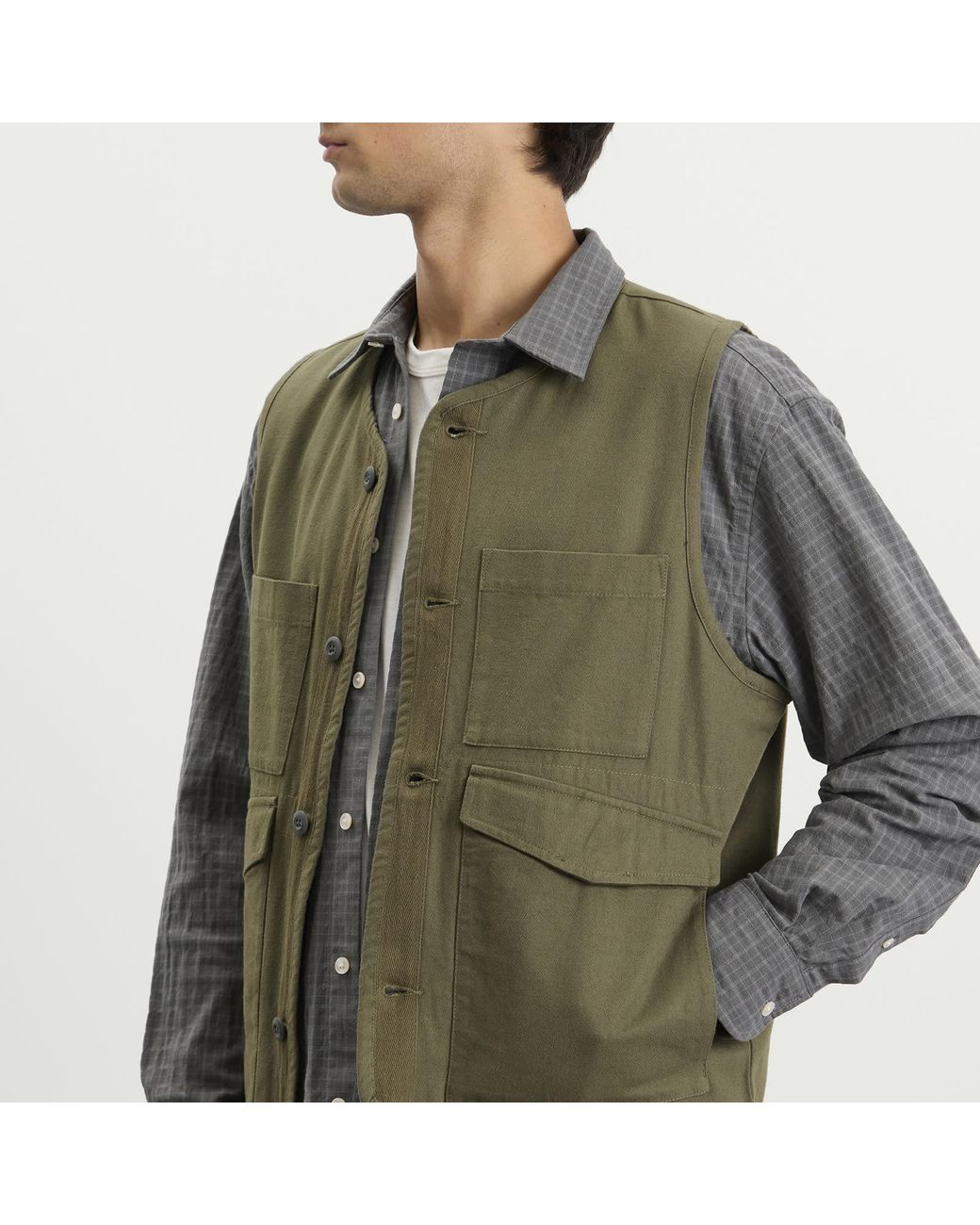 Universal Works Green Brushed Moleskin 4 Pocket Gilet for men