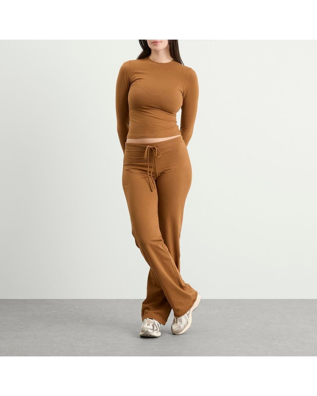 Skims Brown Cotton Jersey Straight Leg Pant