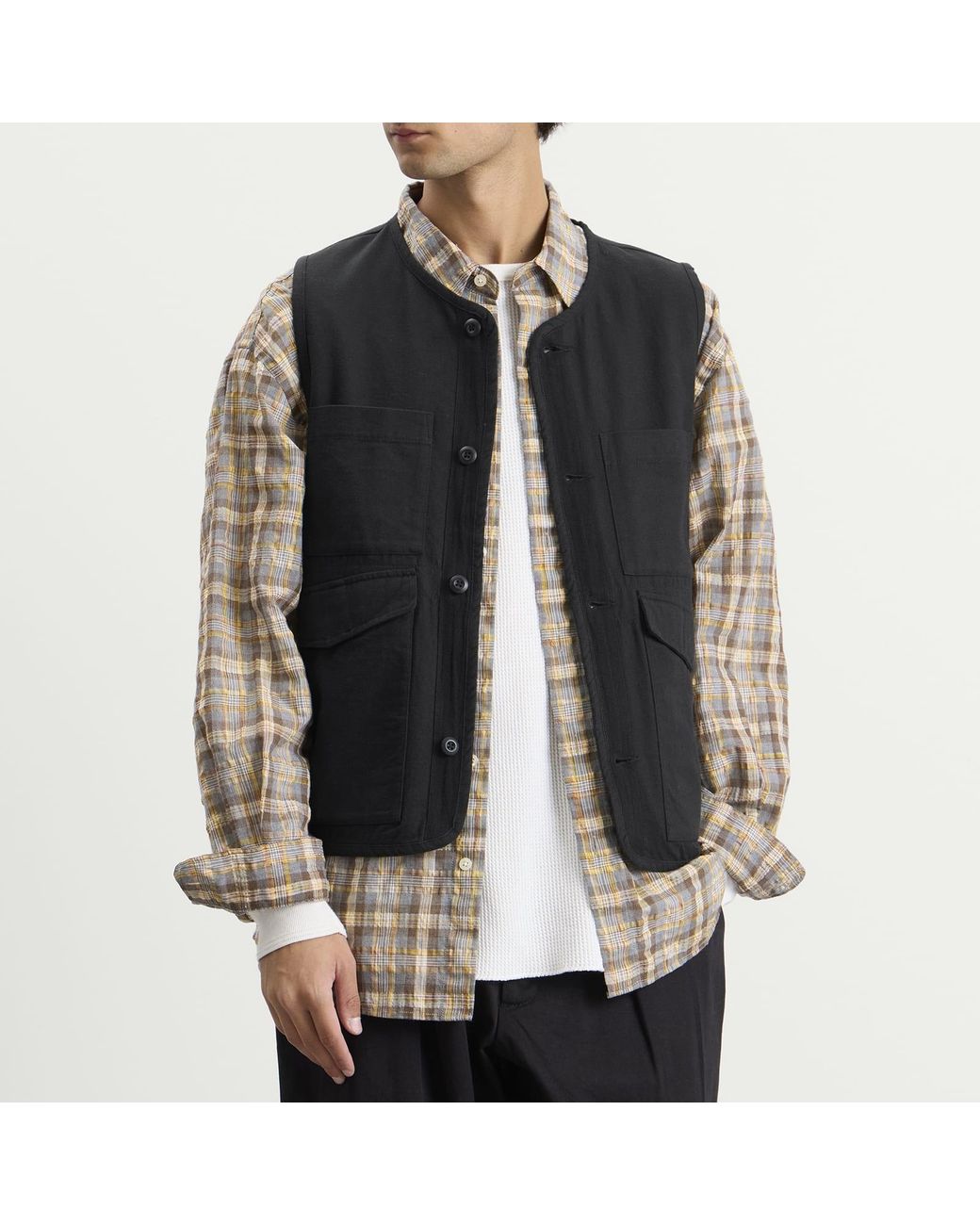 Universal Works Black Brushed Moleskin 4 Pocket Gilet for men