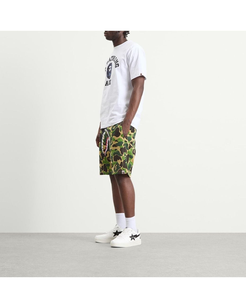 A Bathing Ape Green Abc Camo Shark Sweat Shorts for men