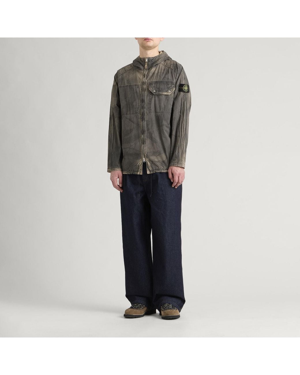 Stone Island Gray Laser Forest Camo Crinkle Reps-Tc Hooded Jacket for men