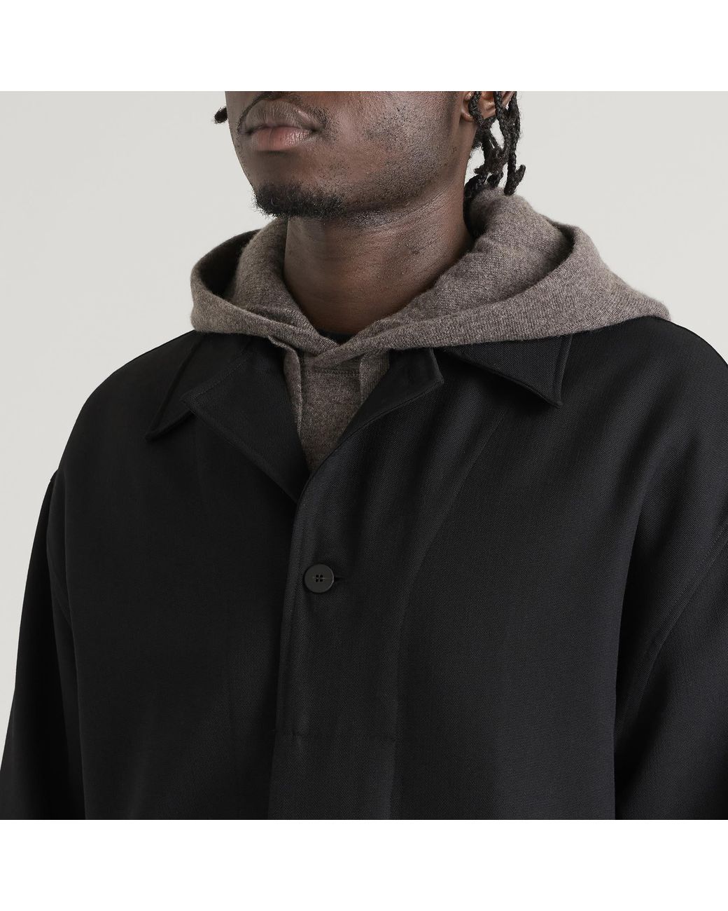 Studio Nicholson Black Rrick Tech Wool Open Collar Shirt for men