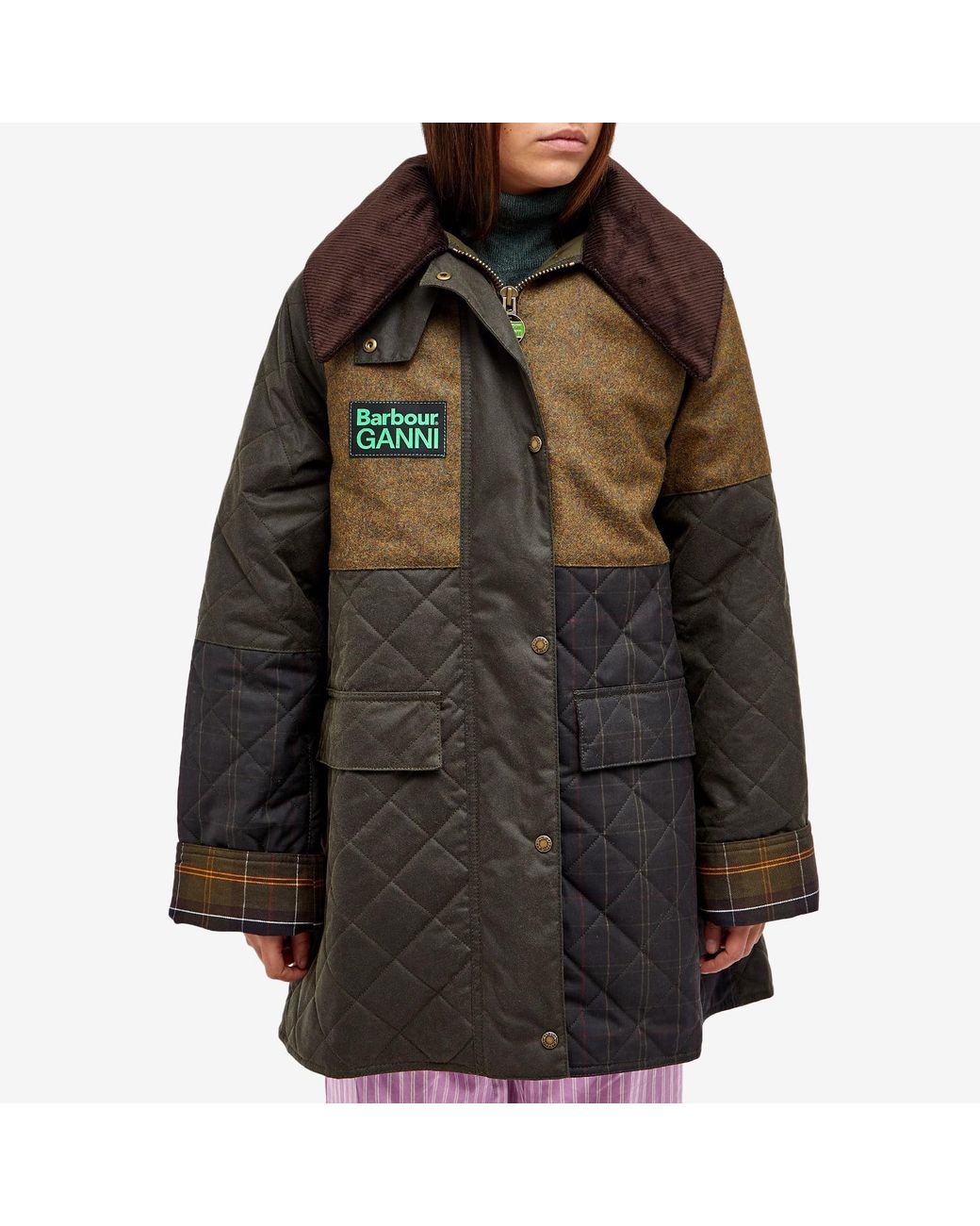 Barbour X Ganni Short Burghley Jacket in Green | Lyst