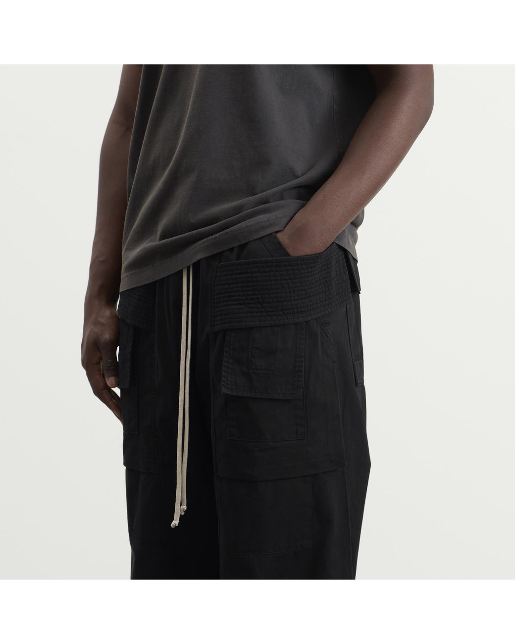 Rick Owens Black Creatch Wide Cargo Trousers for men
