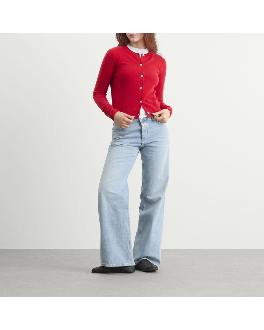 DUNST Red Essential Crewneck Knit Cardigan