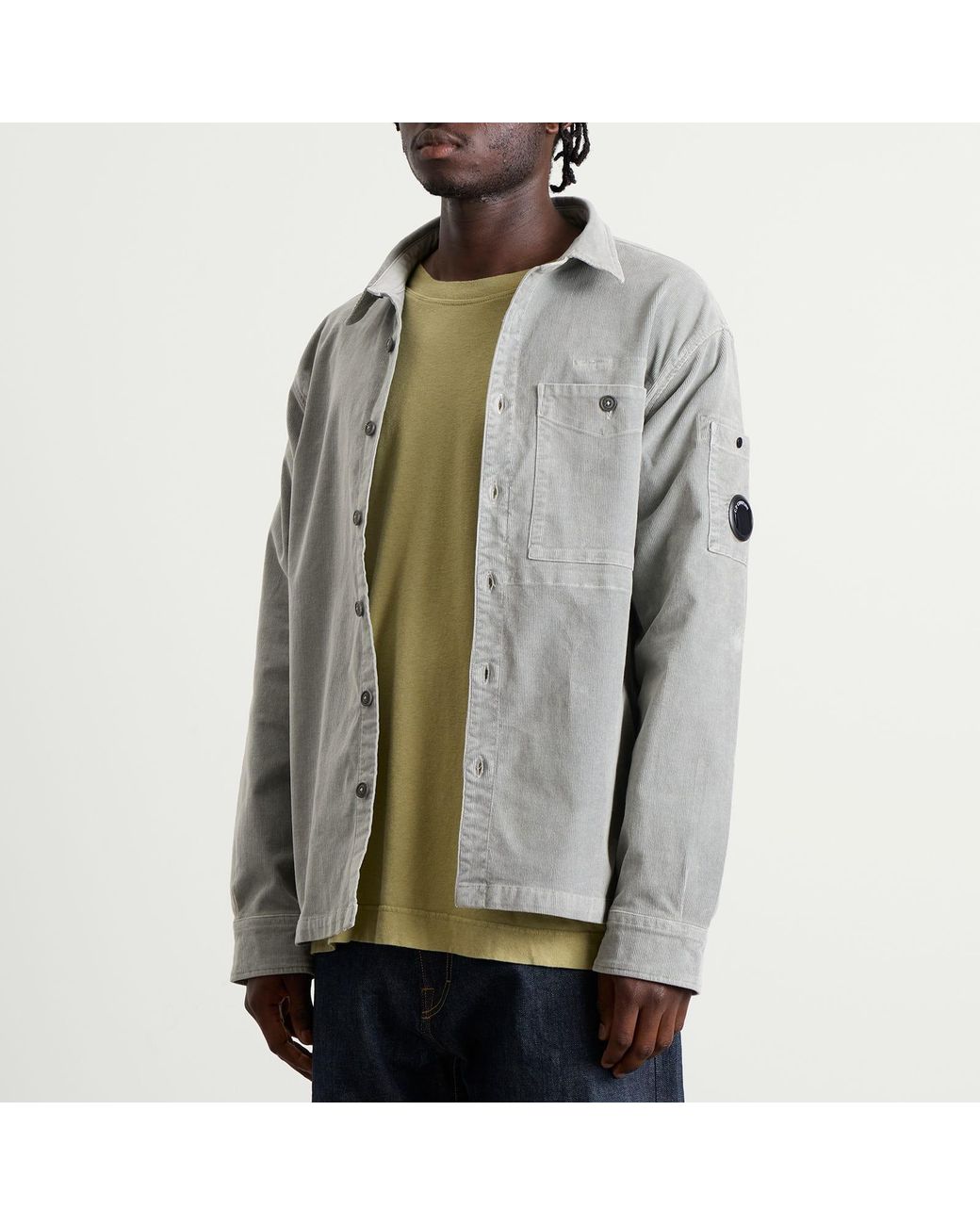 C P Company Gray Corduroy Lens Overshirt for men