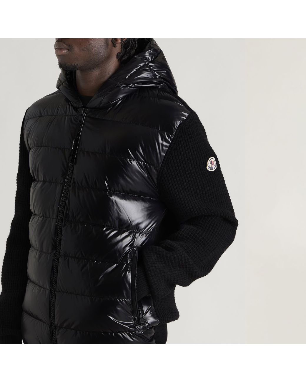 Moncler Black Hybrid Wool Cashmere Padded Jacket for men