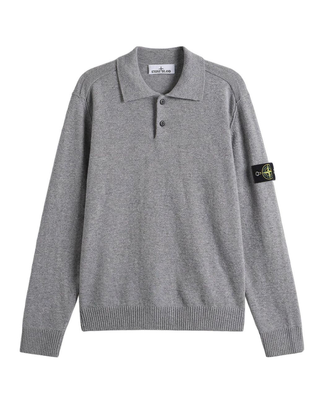 Stone Island Gray Geelong Wool Long Sleeve Polo for men