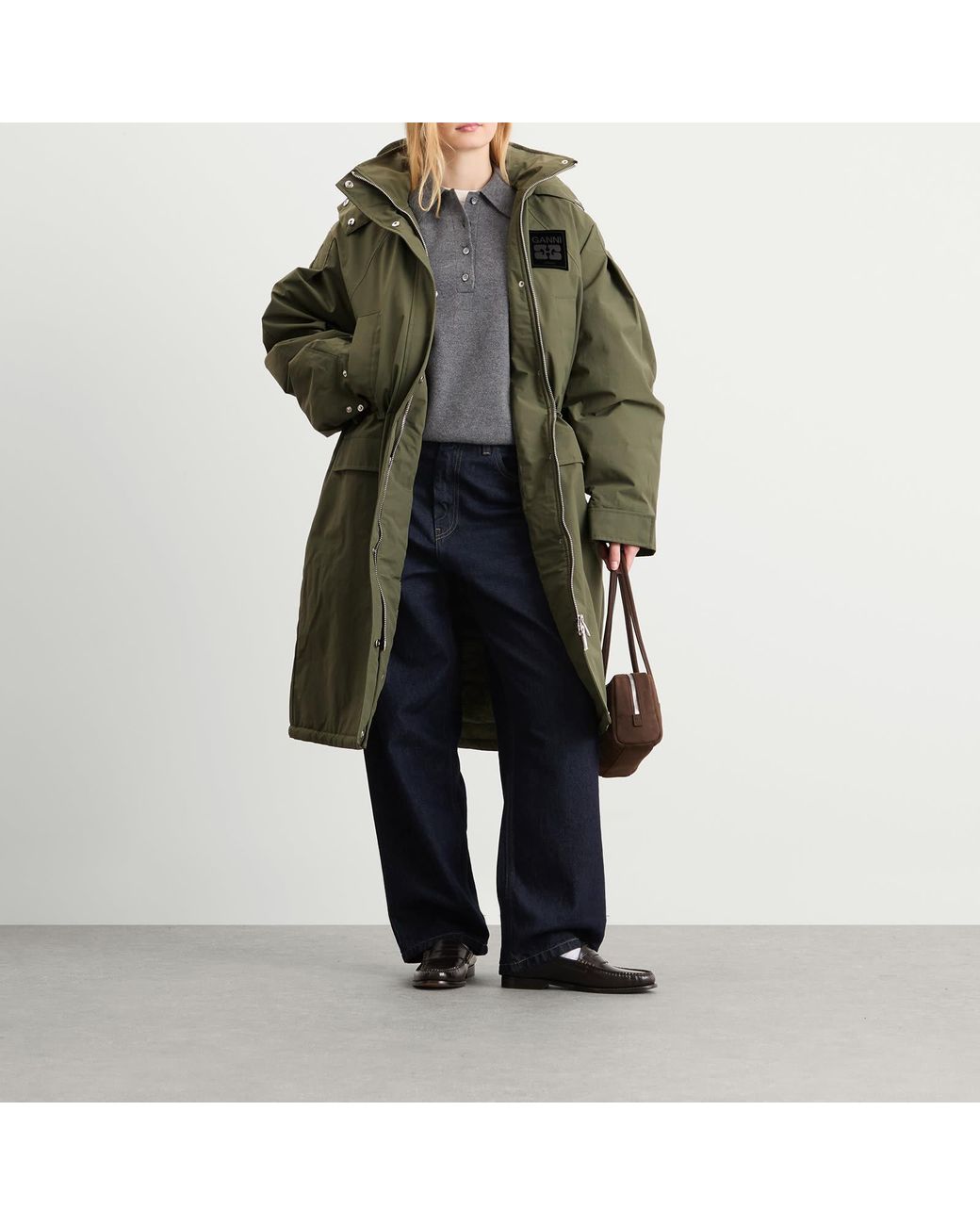Ganni Green Ripstop Tri-Layer Parka Coat