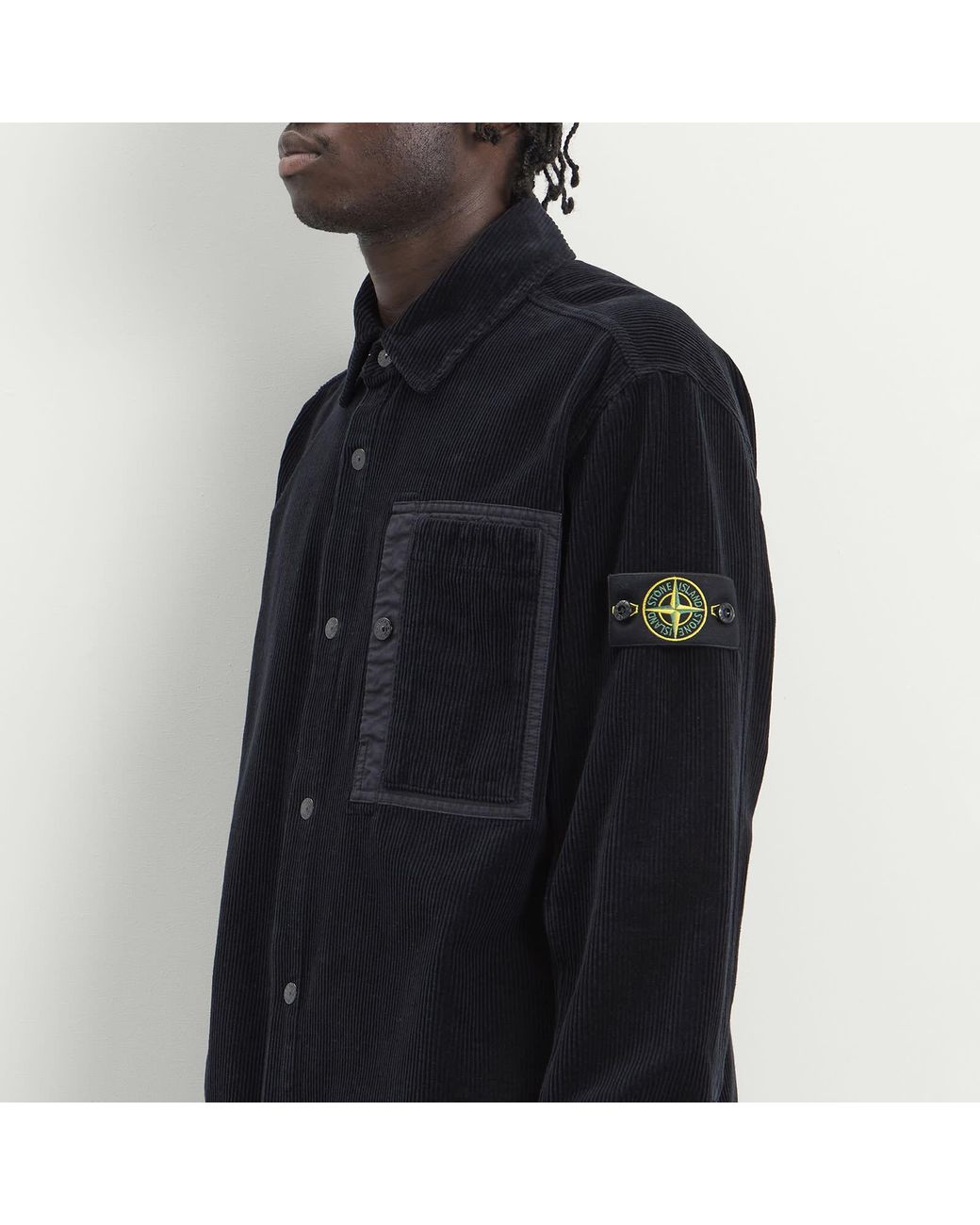 Stone Island Blue Organic Cotton Corduroy Overshirt for men