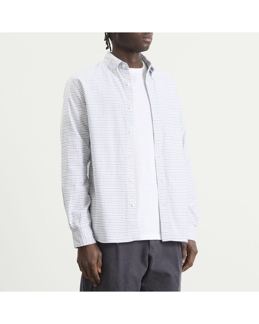 Beams Plus White Tattersall Check Button Down Oxford Shirt for men