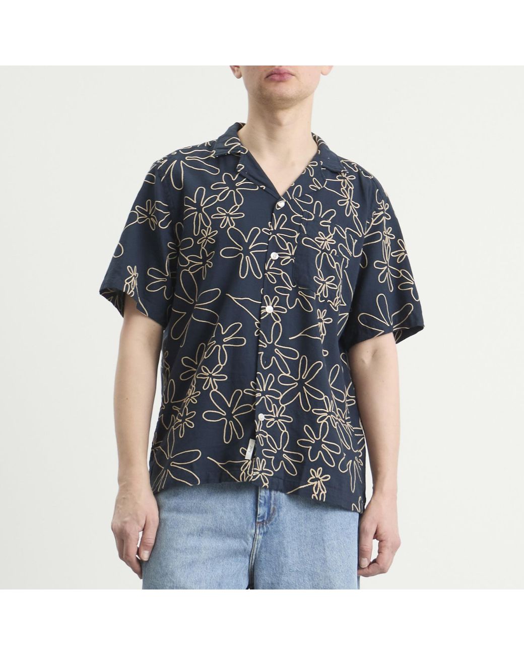 Forét Blue Peer Embroidery Regular Fit Ss Shirt for men