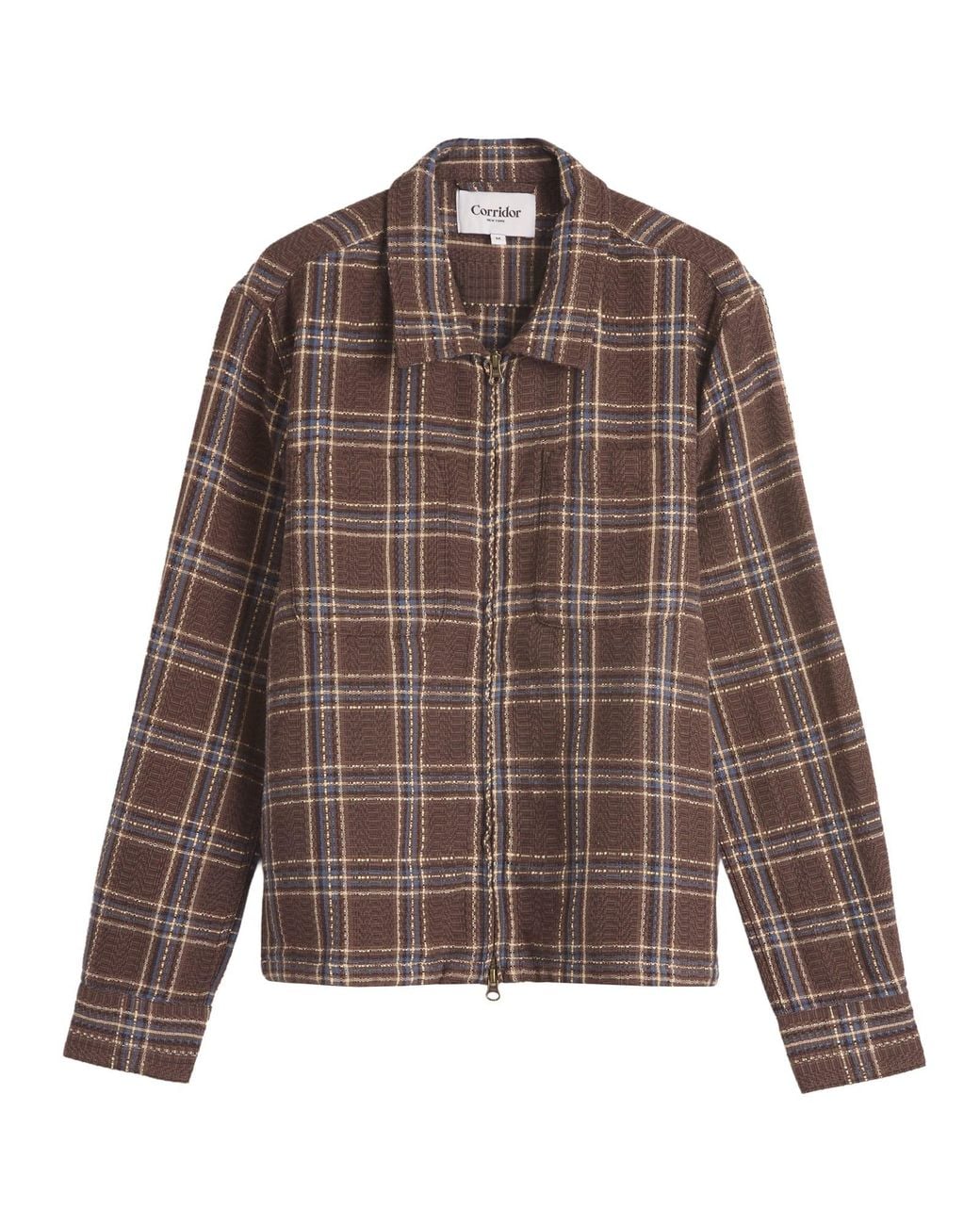 Corridor NYC Brown Venice Plaid Zip Shirt for men