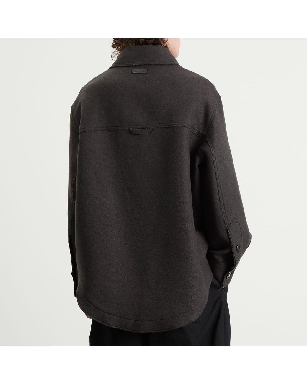 AMI Black Boiled Wool Gabardine Button-Down Jacket for men