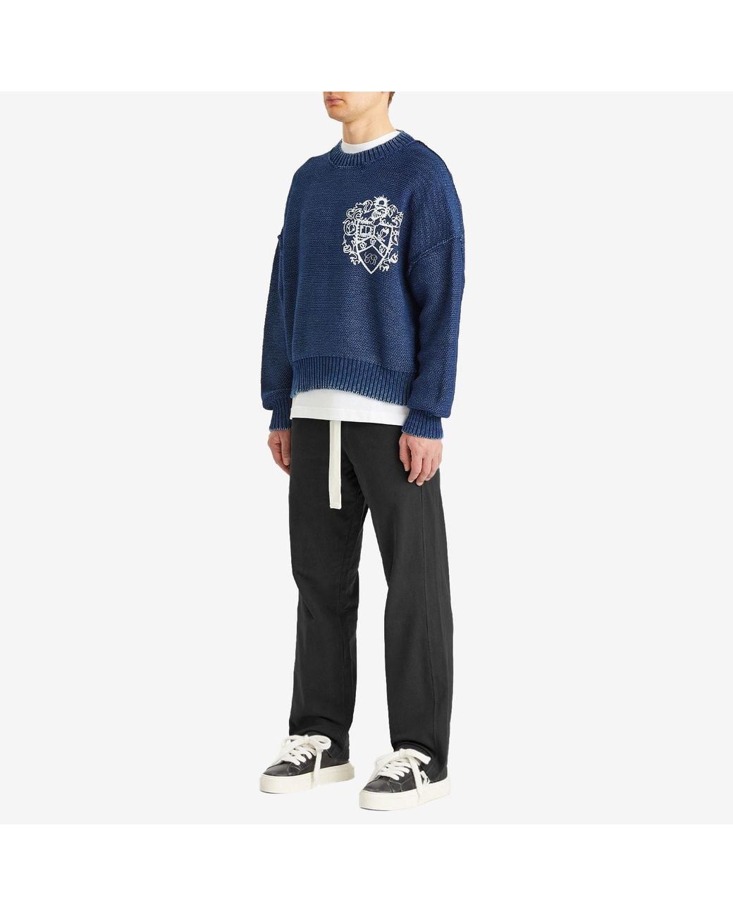 Cole Buxton Blue Collegiate Crest Knit Sweater for men