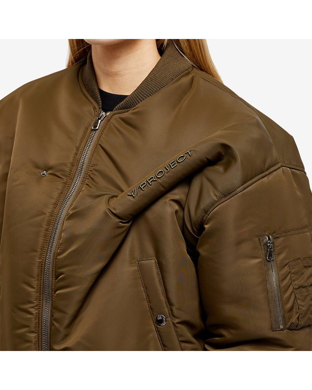 Y. Project Pinched Logo Bomber Jacket in Brown | Lyst Canada