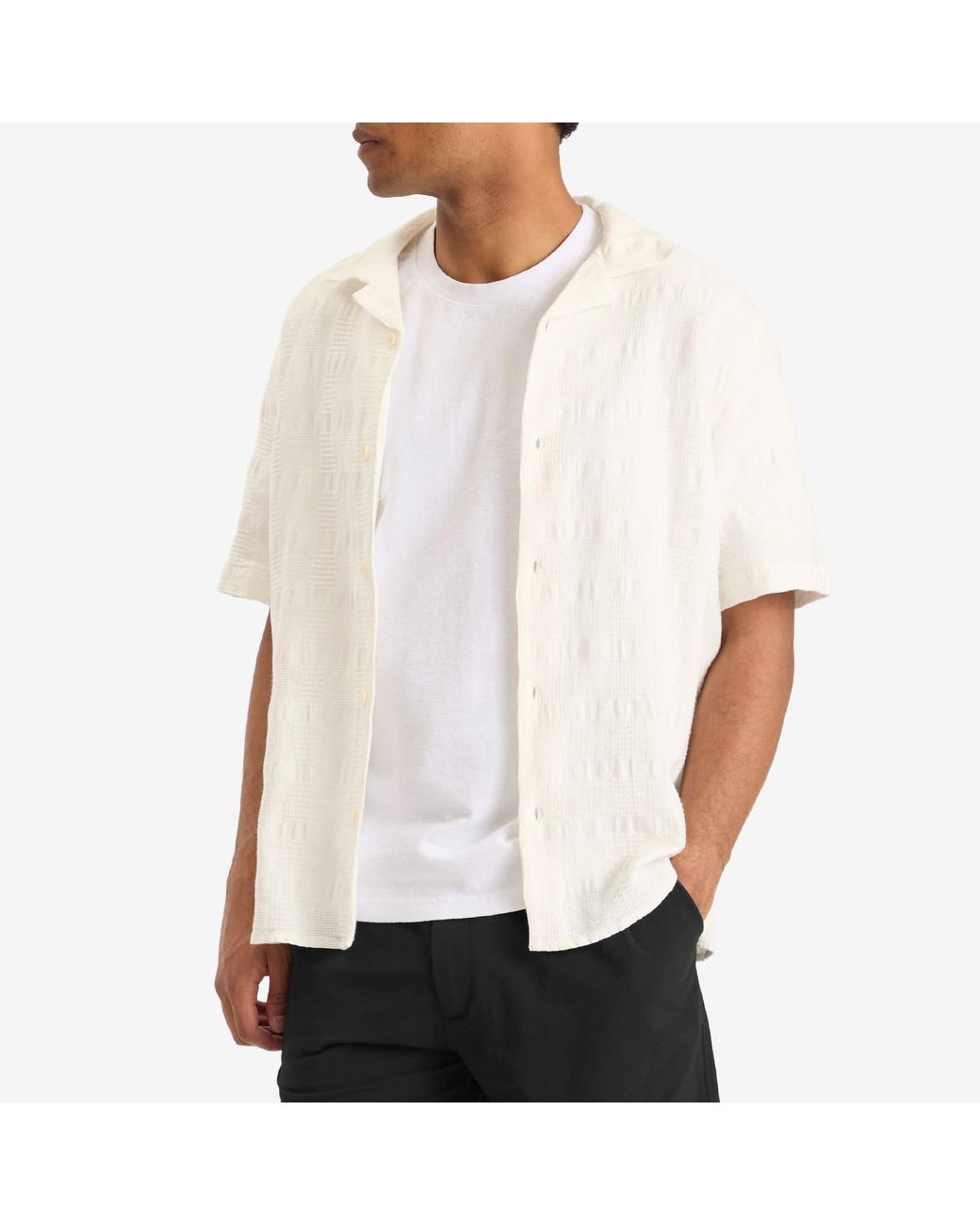 Wax London White Didcot Seersucker Waffle Vacation Shirt for men