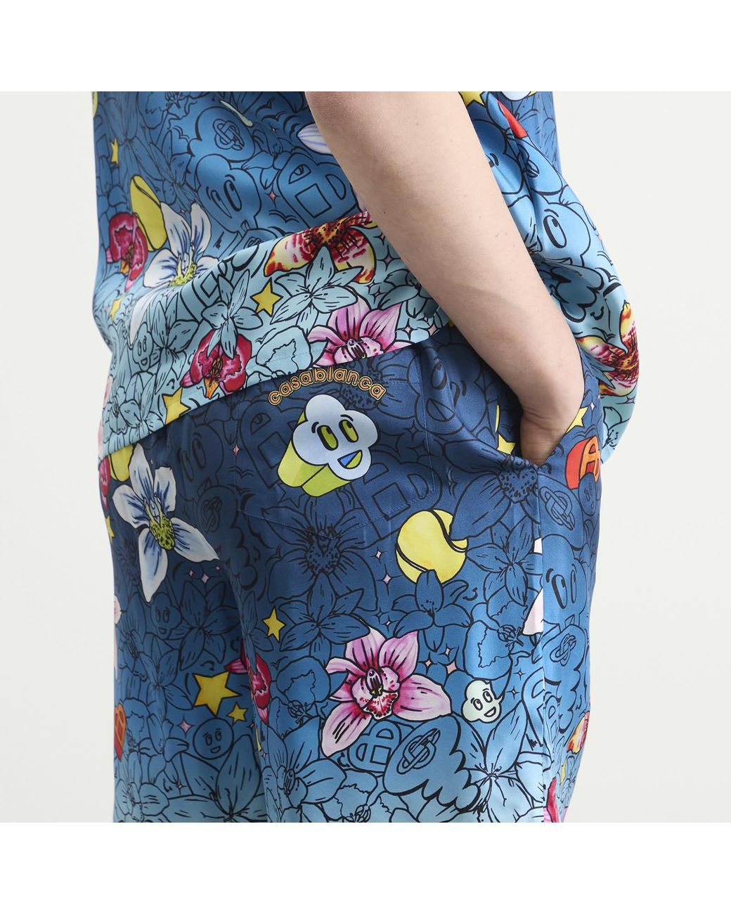 Casablanca Blue Collage D'Icones Graphiques Silk Shorts for men