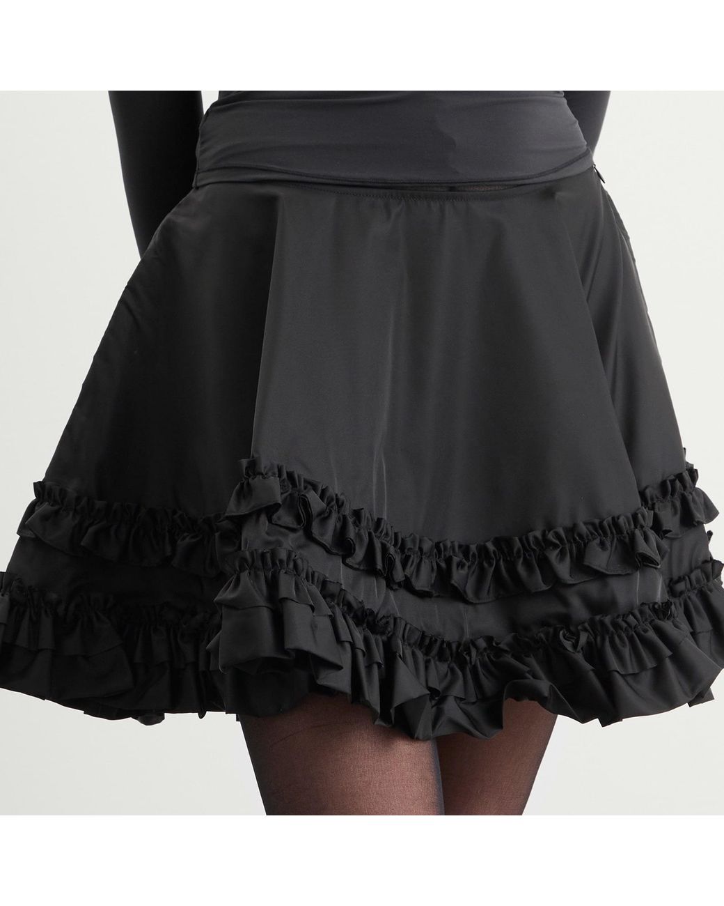 Ganni Black Duchesse Nylon Mini Frill Circle Skirt