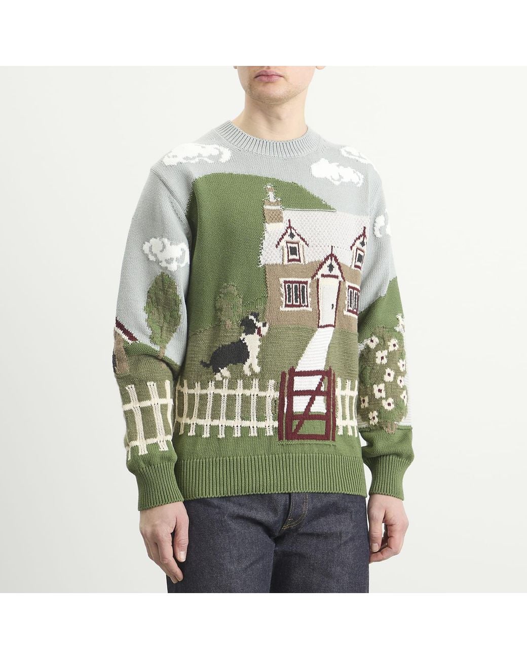 Junya Watanabe Green Intarsia Jacquard Jumper for men