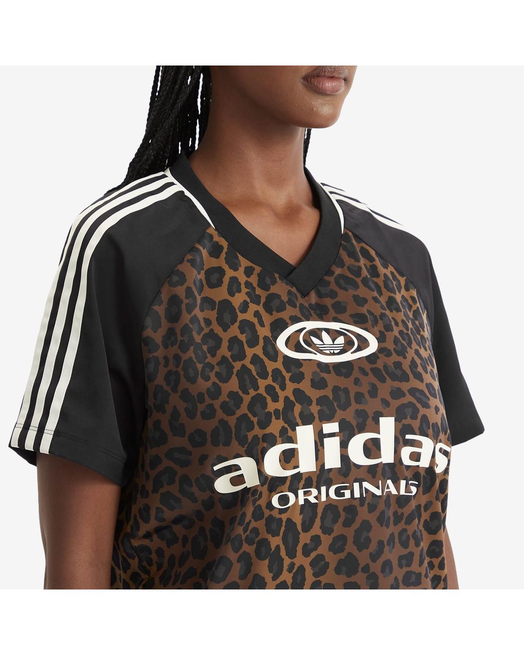 adidas Satin Leopard Print Football Jersey in Black | Lyst