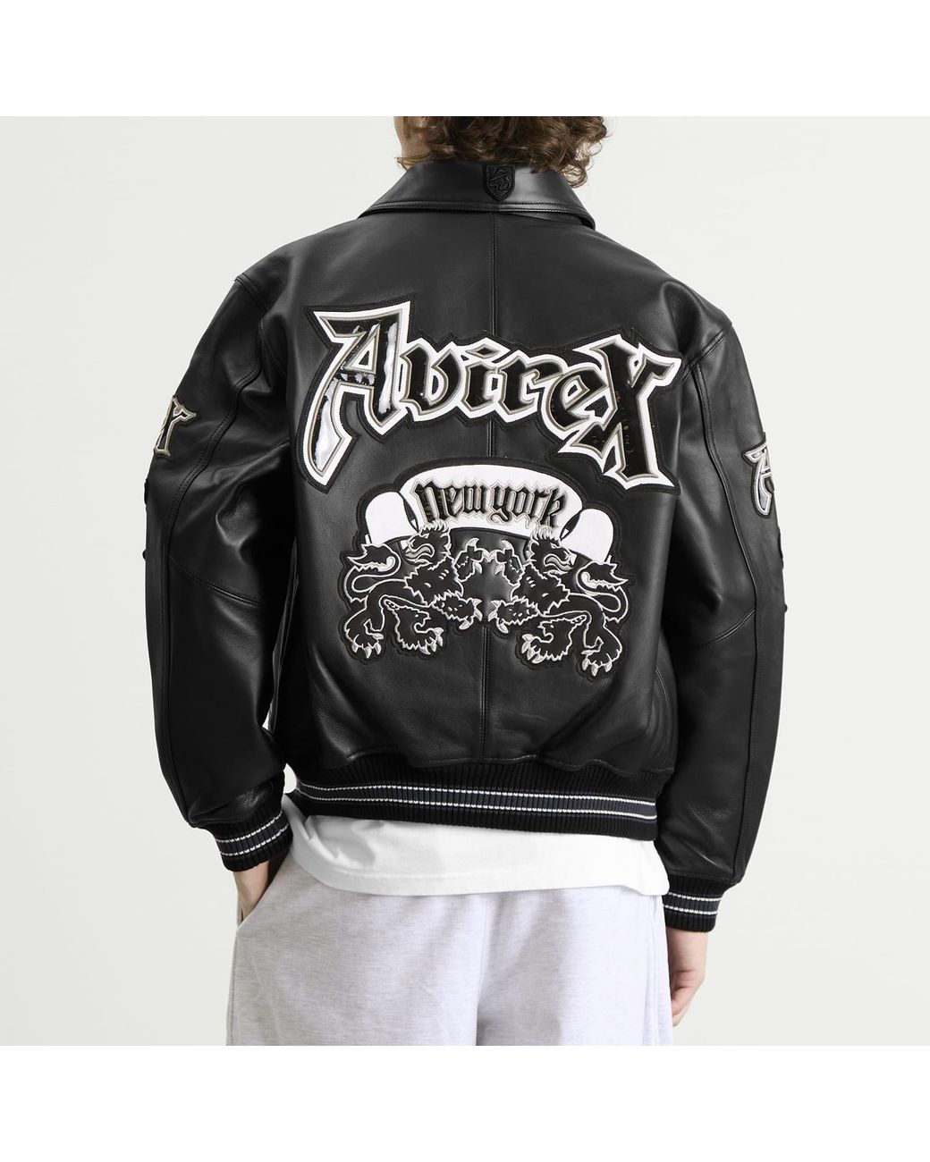 Avirex Goth Varsity Leather Jacket in Black for Men | Lyst UK