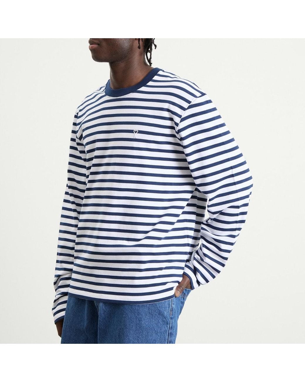 AMI Blue Long Sleeve Boxy Fit Mariniere T-Shirt for men