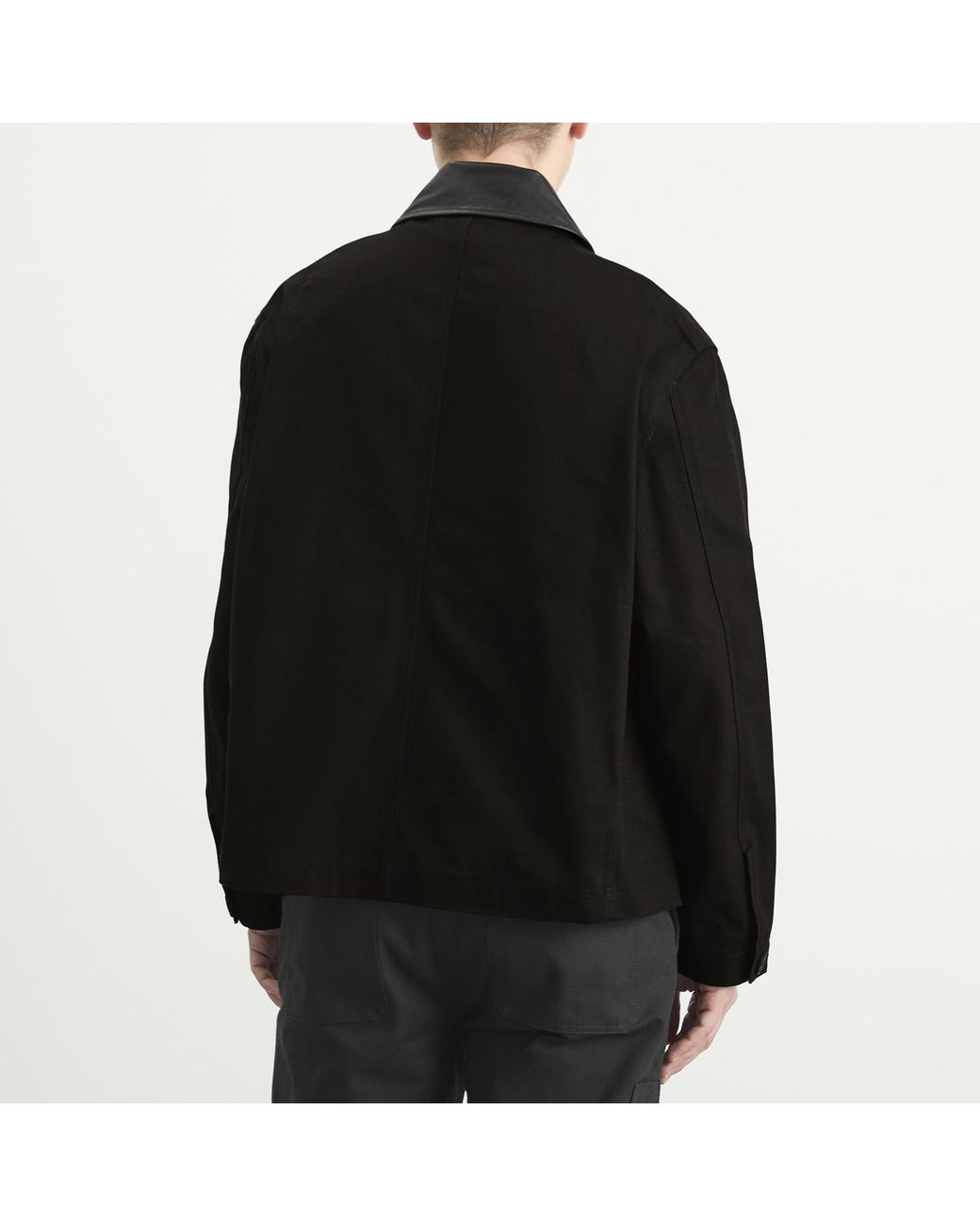 Studio Nicholson Black Dover Leather Collar Canvas Barn Jacket for men