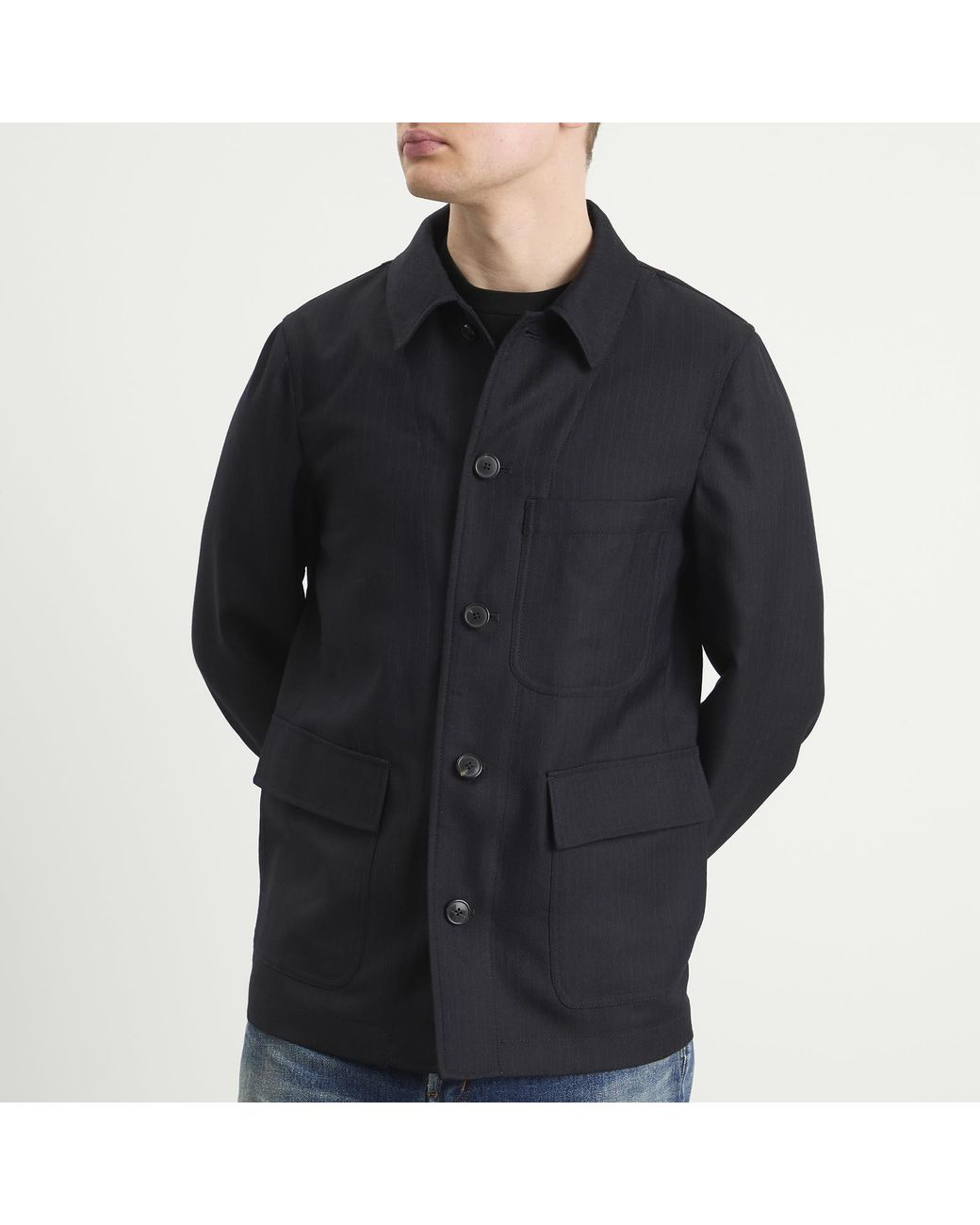 Dries Van Noten Blue Pinstripe Worsted Wool Jacket for men