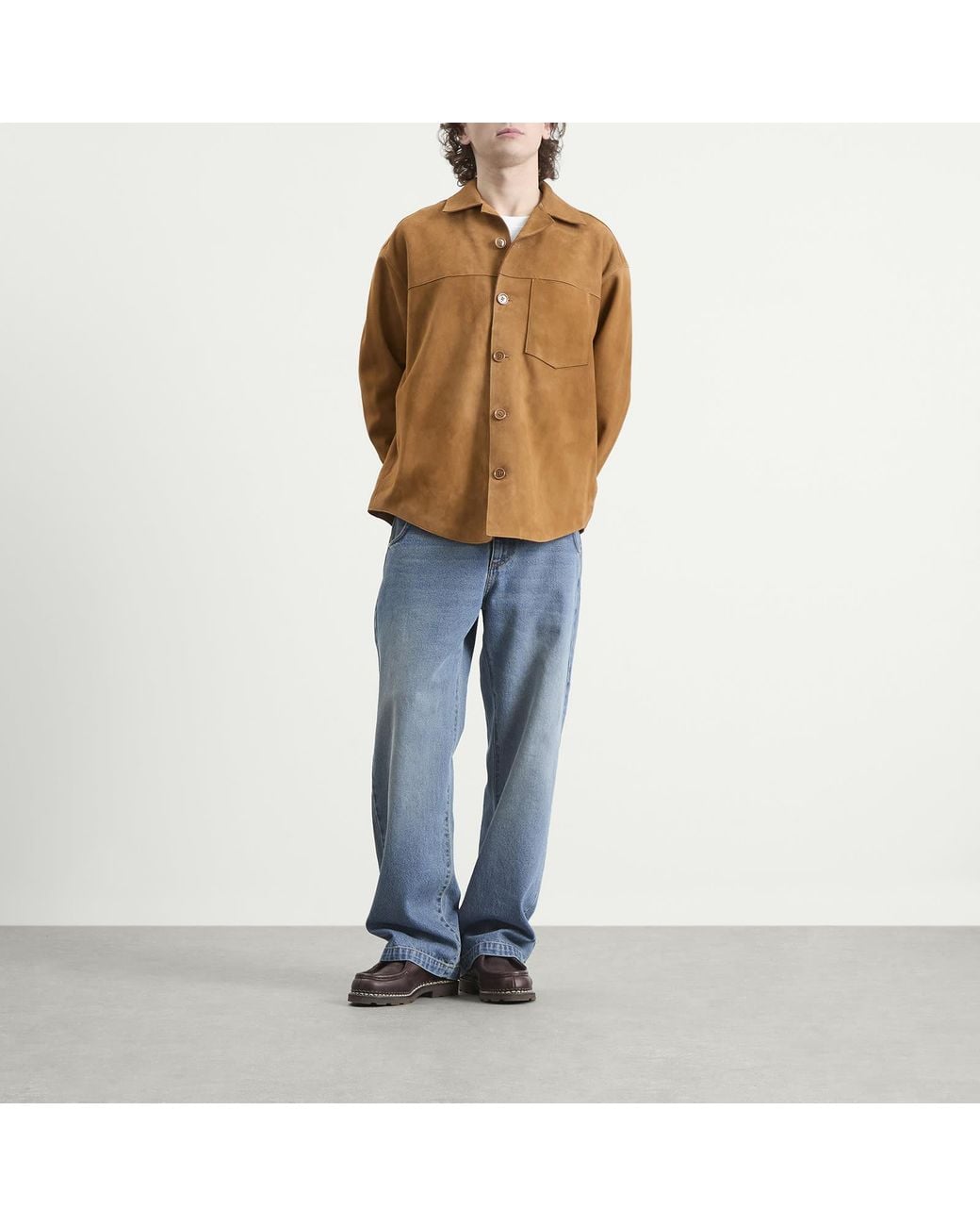 AMI Brown Suede Buttoned Overshirt for men